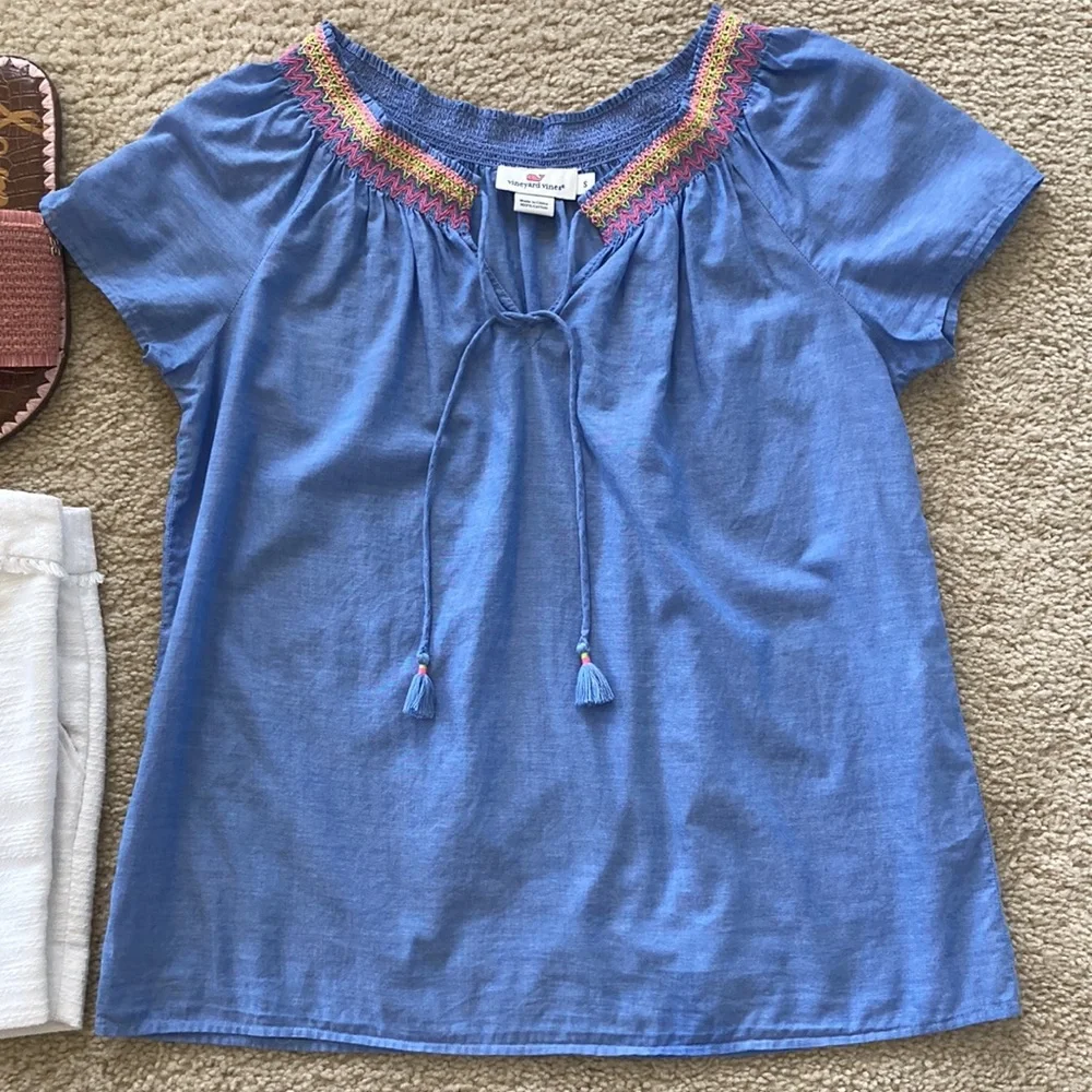 Vineyard Vines Chambray Smocked Top - Picture 2 of 6